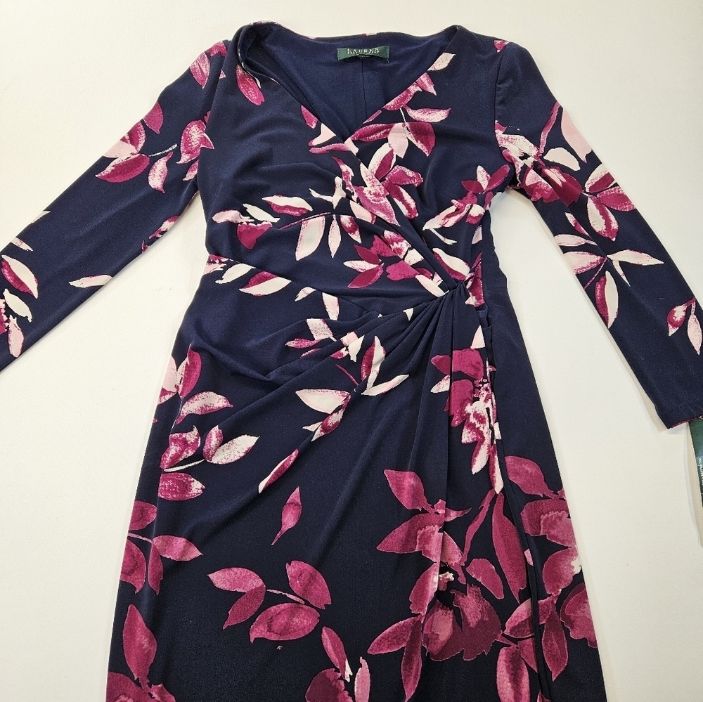 Lauren Ralph Lauren Blue Floral Printed Wrap Dress NWT Ret $149